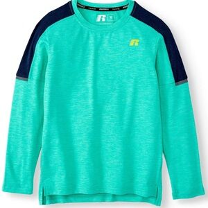 Russell Athletic Kids Aqua and Dark Blue Long Sleeve Tee